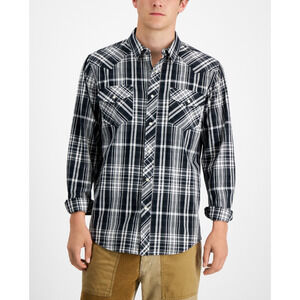 Sun+Stone Mens Plaid Button-Down Shirt Black Size S 4539